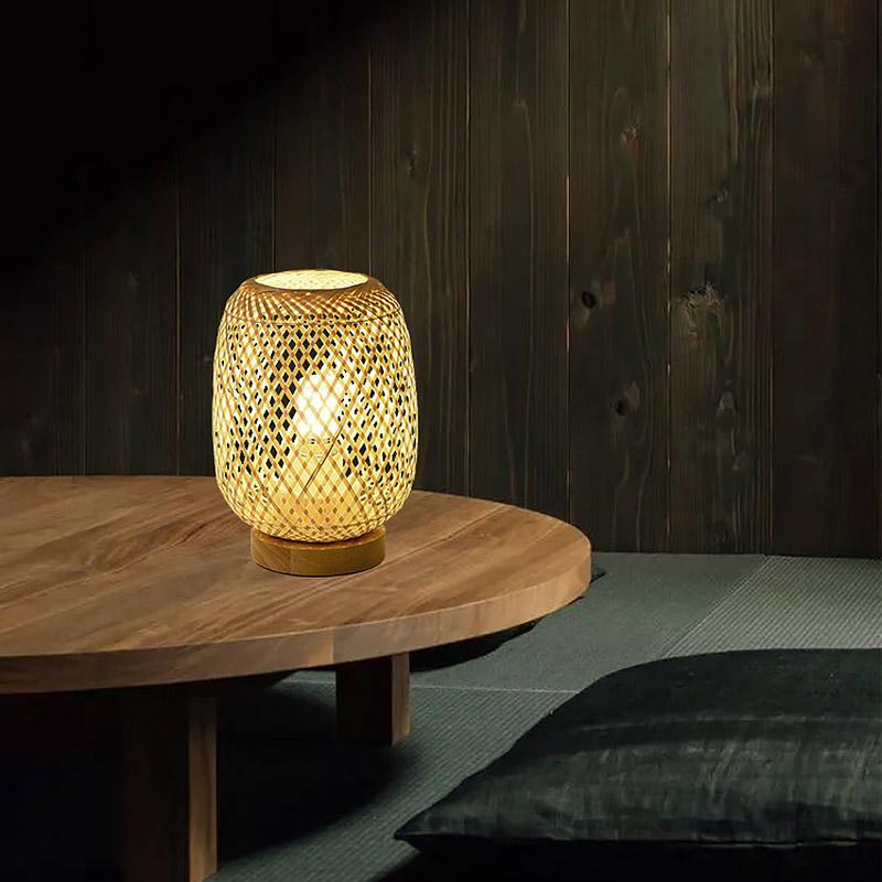 Hand Woven Rattan Japandi Drum Table Lamp