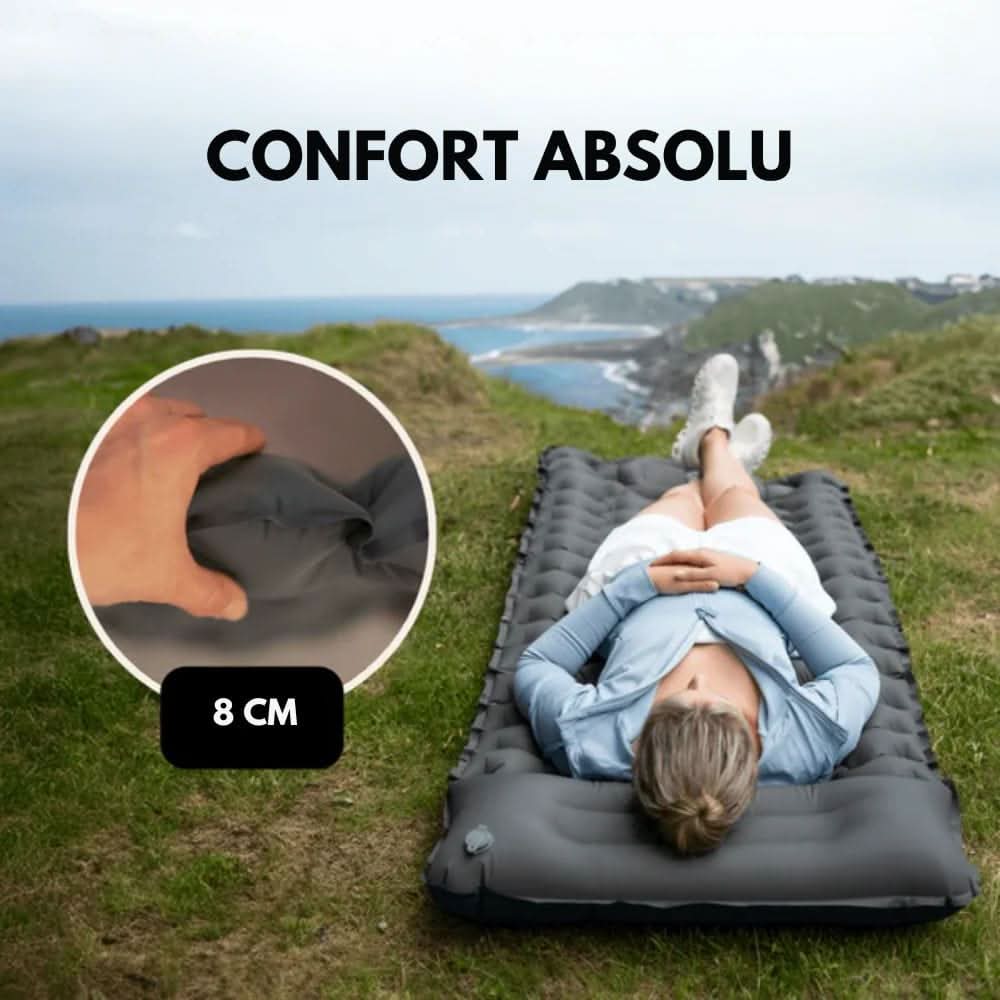 Inflatable Camping Mattress with Foot Pump & Built-In Pillow