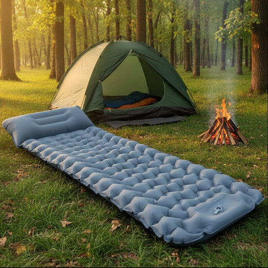 Inflatable Camping Mattress with Foot Pump & Built-In Pillow