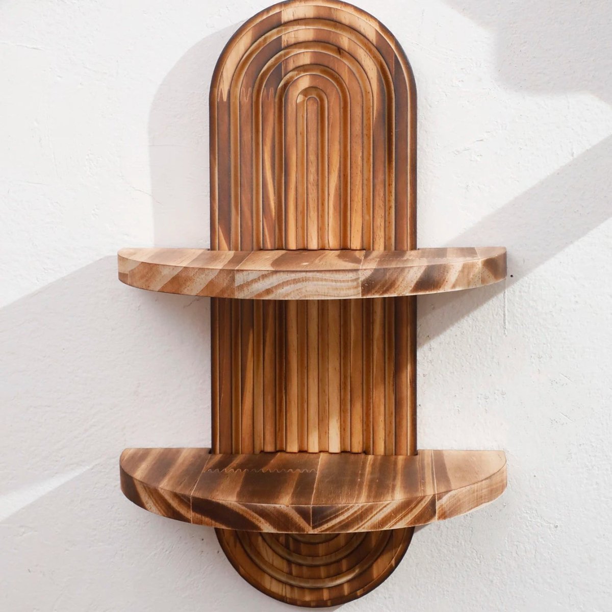 Boho Geometric Wooden Floating Shelves for Stylish Wall Storage