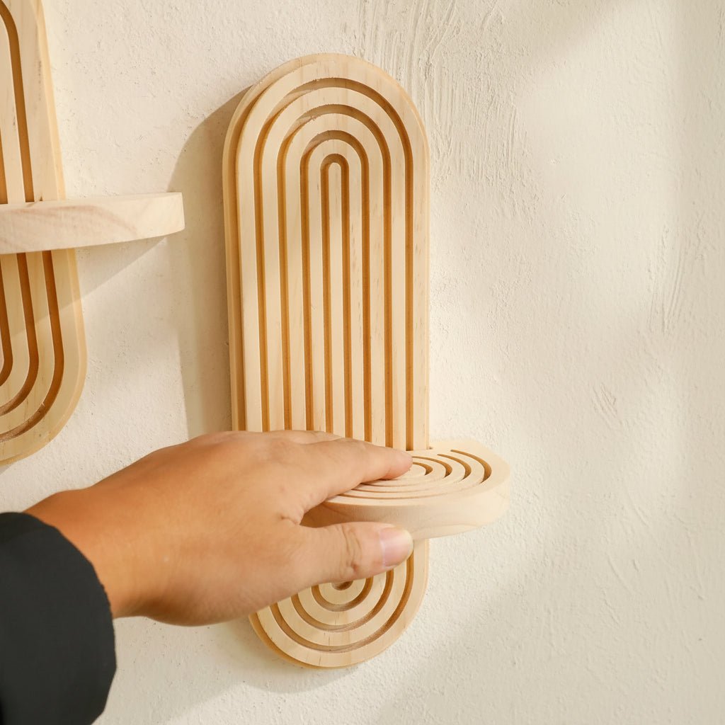 Boho Geometric Wooden Floating Shelves for Stylish Wall Storage