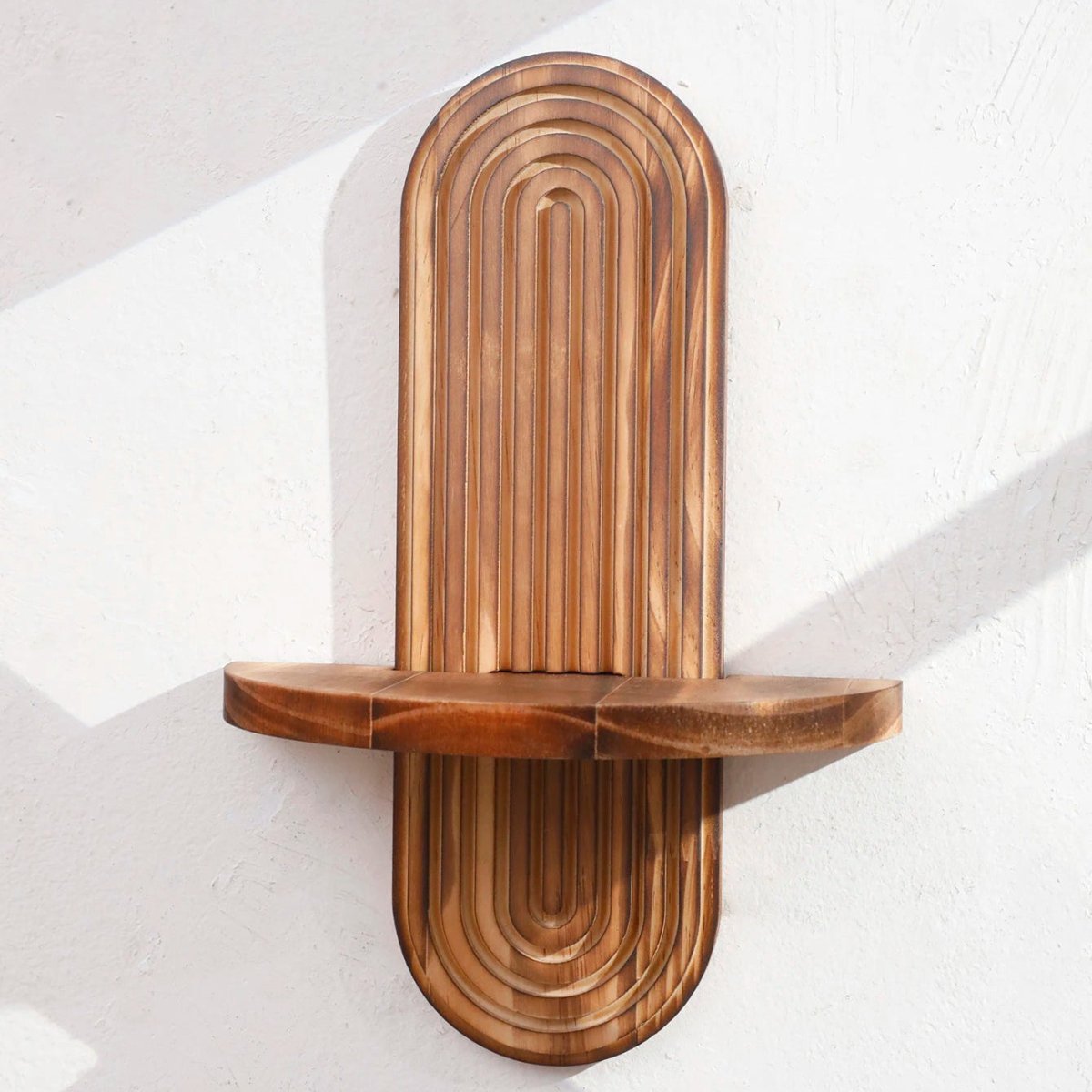 Boho Geometric Wooden Floating Shelves for Stylish Wall Storage