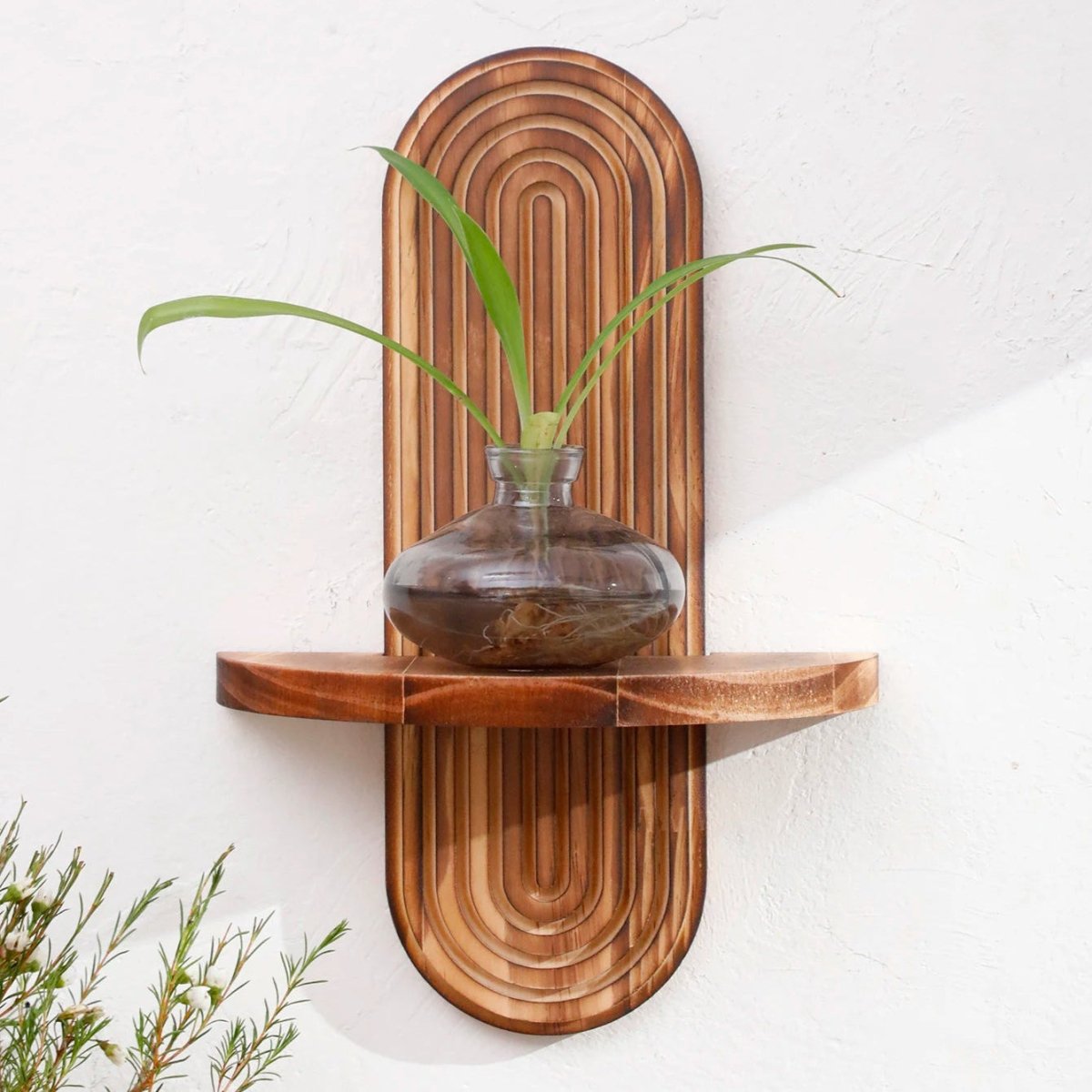 Boho Geometric Wooden Floating Shelves for Stylish Wall Storage