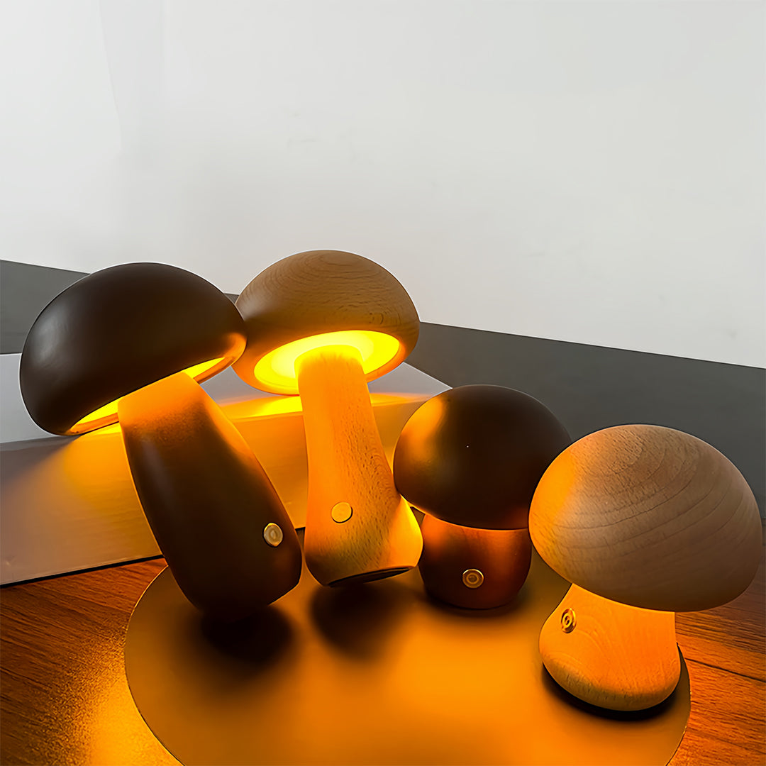 Beech Wood Mushroom Cordless LED Table Lamp