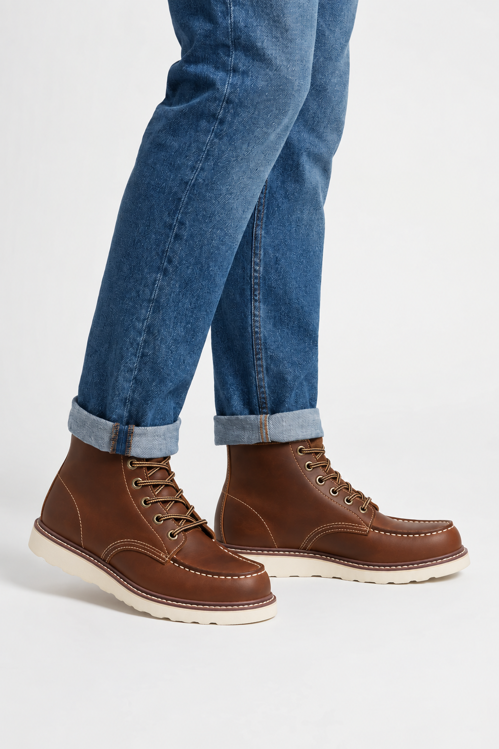 Men's Leather Moc Toe Lace-Up Boots