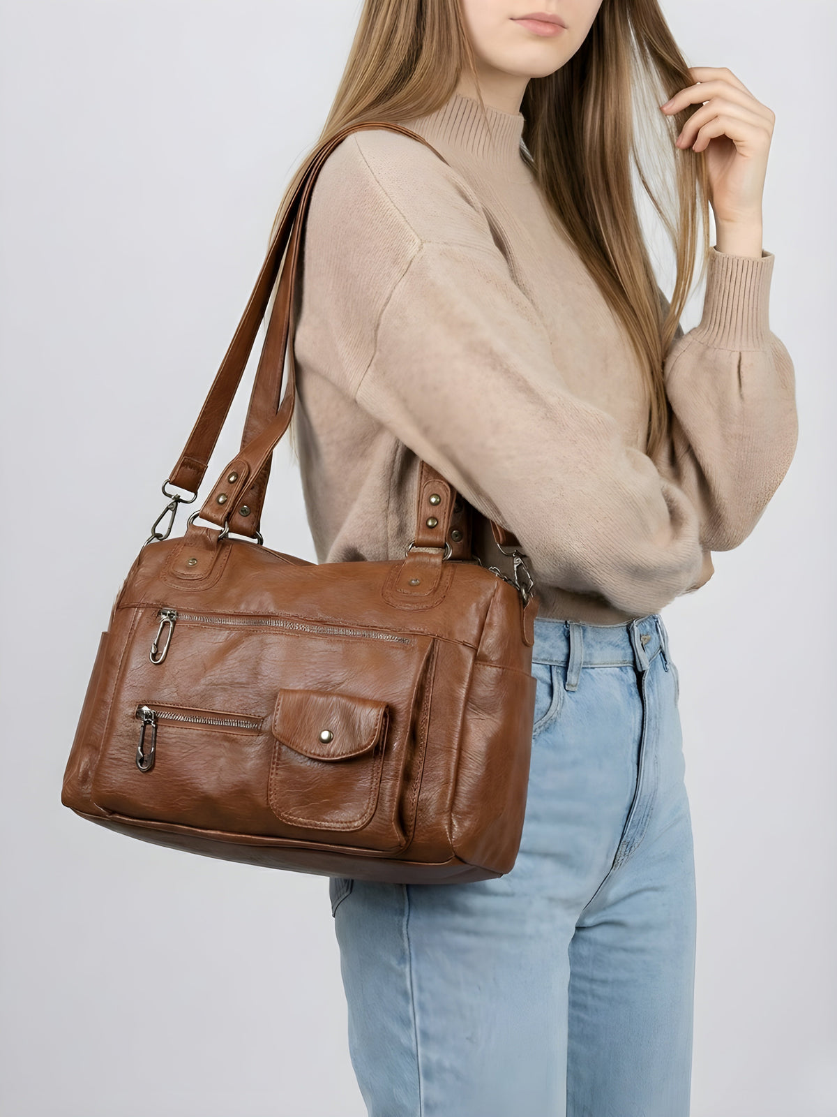 Big handbag for school with multiple front pockets