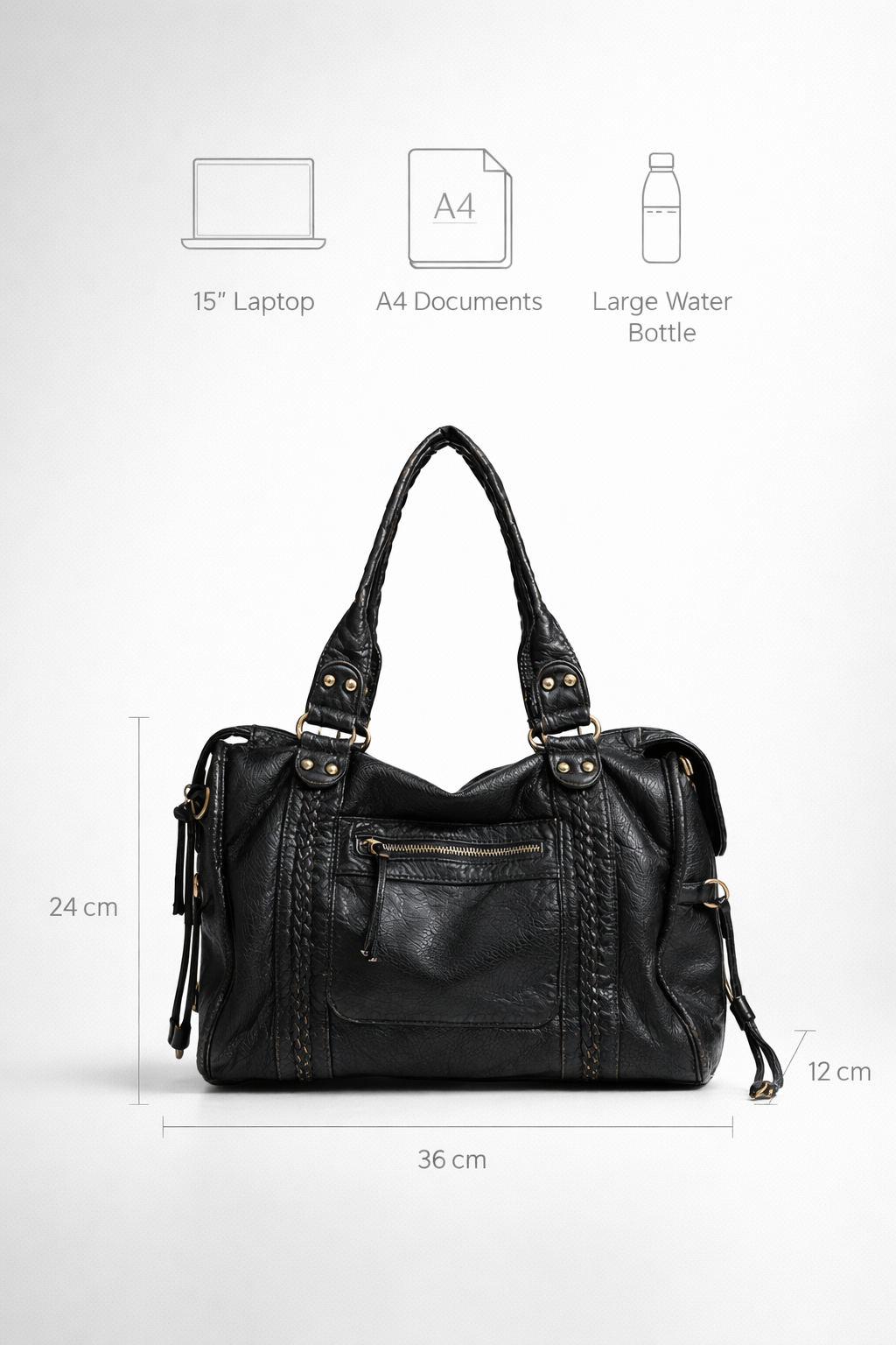 black handbag for school with zipper pockets