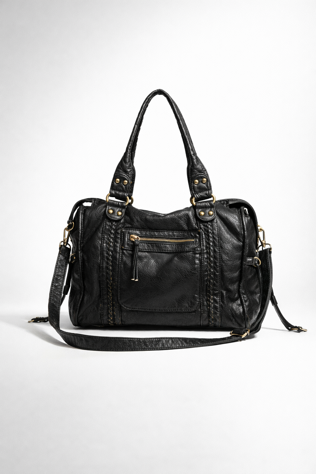 black handbag for school with zipper pockets