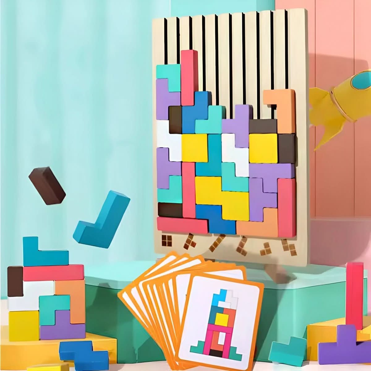Montessori Wood Tetris Stacking Toy for Learning and Play