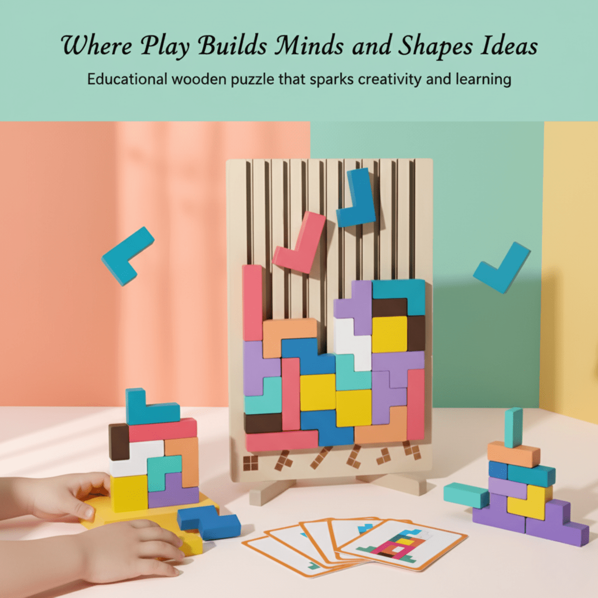 Montessori Wood Tetris Stacking Toy for Learning and Play