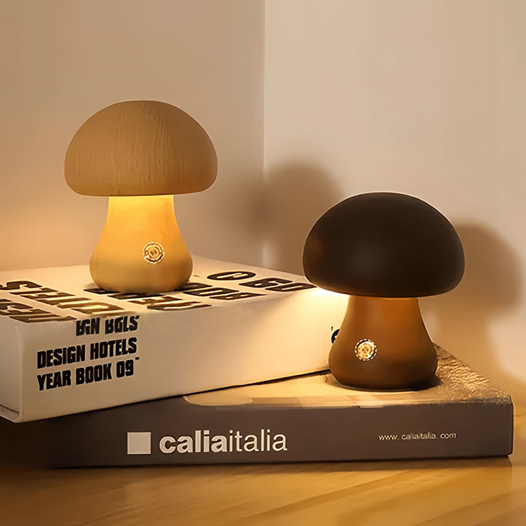 Beech Wood Mushroom Cordless LED Table Lamp