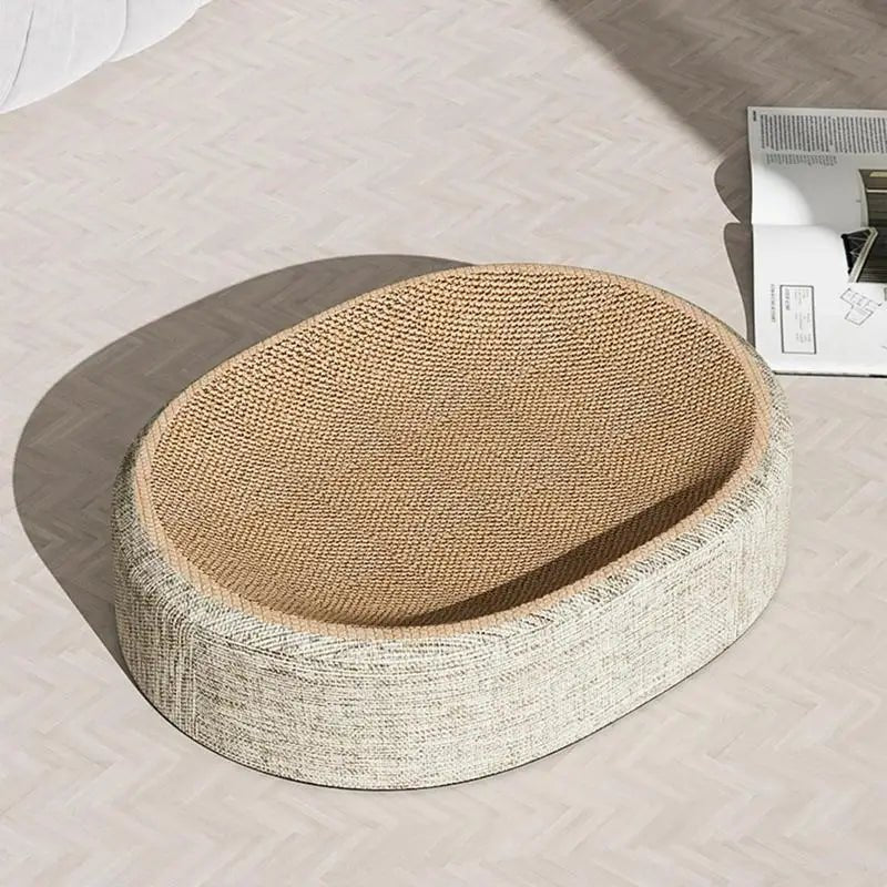 Oval Sisal Cat Bed with Durable Scratch Surface and Soft Rest
