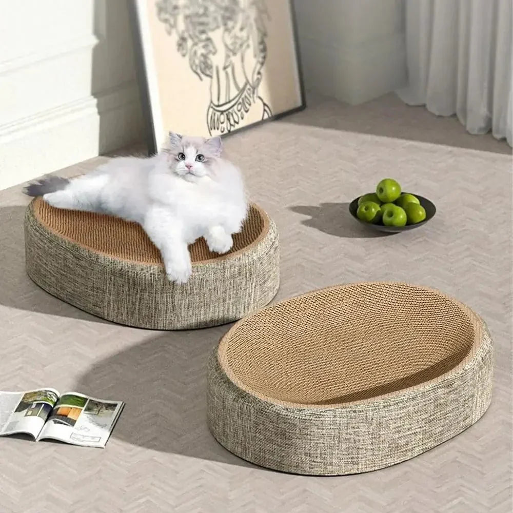 Oval Sisal Cat Bed with Durable Scratch Surface and Soft Rest