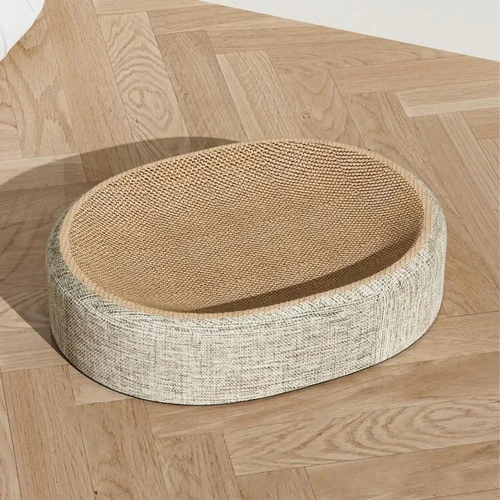Oval Sisal Cat Bed with Durable Scratch Surface and Soft Rest