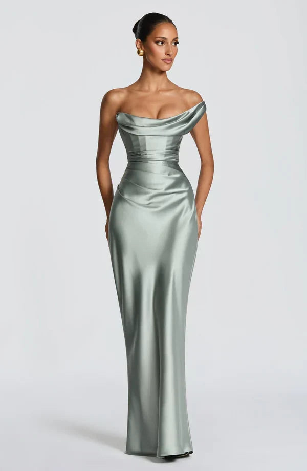 Women's Satin Cowl Neck Mermaid Maxi Dress