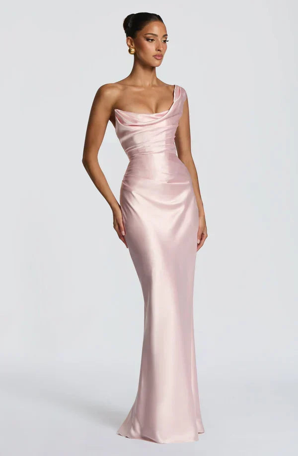 Women's Satin Cowl Neck Mermaid Maxi Dress
