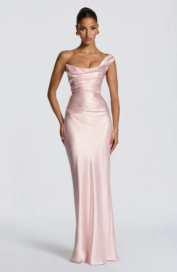 Women's Satin Cowl Neck Mermaid Maxi Dress