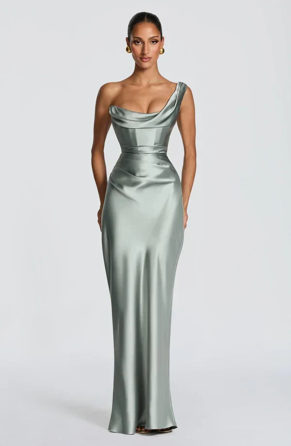 Women's Satin Cowl Neck Mermaid Maxi Dress
