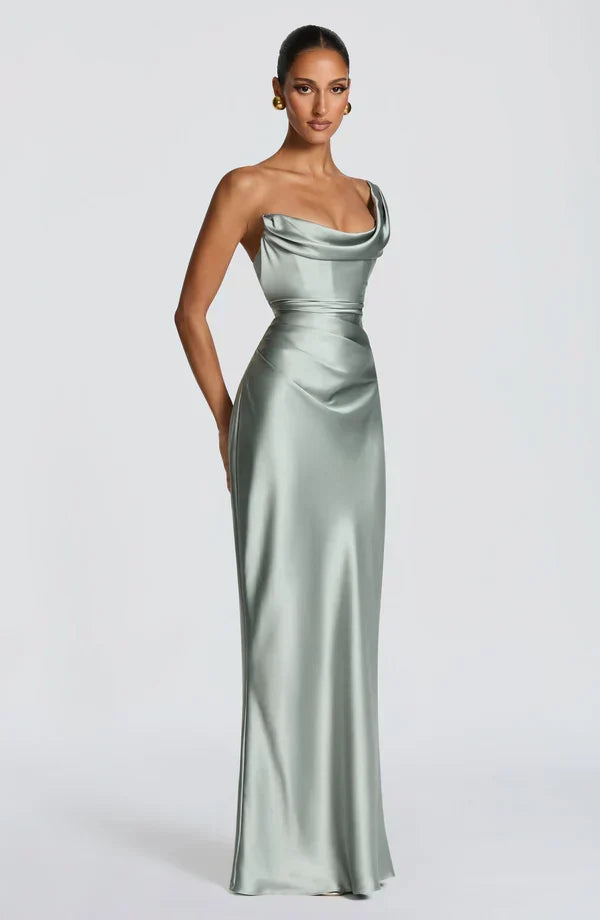 Women's Satin Cowl Neck Mermaid Maxi Dress