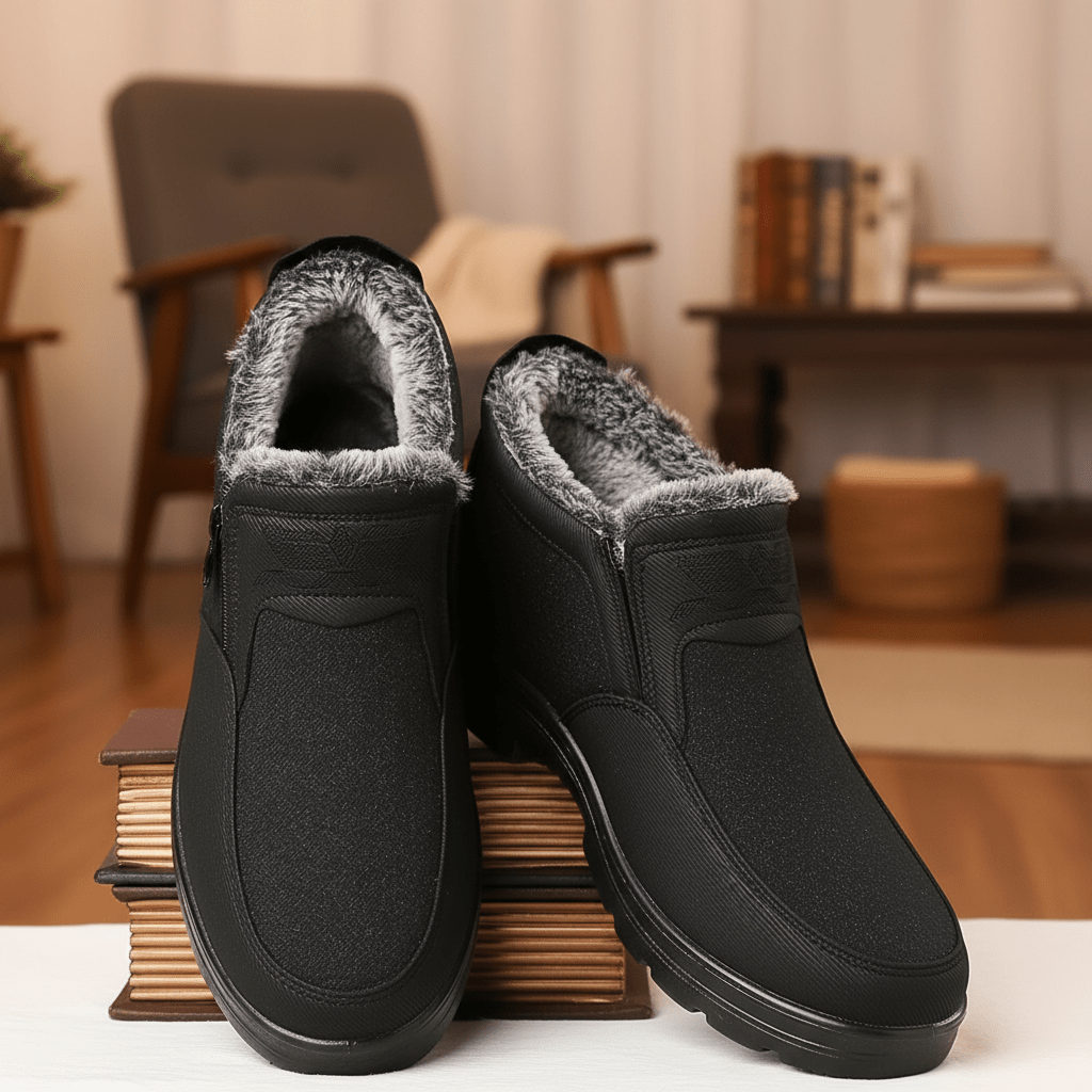 Men’s Winter Leather Boots with Thermal Fur Interior and Slip-Resistant Base