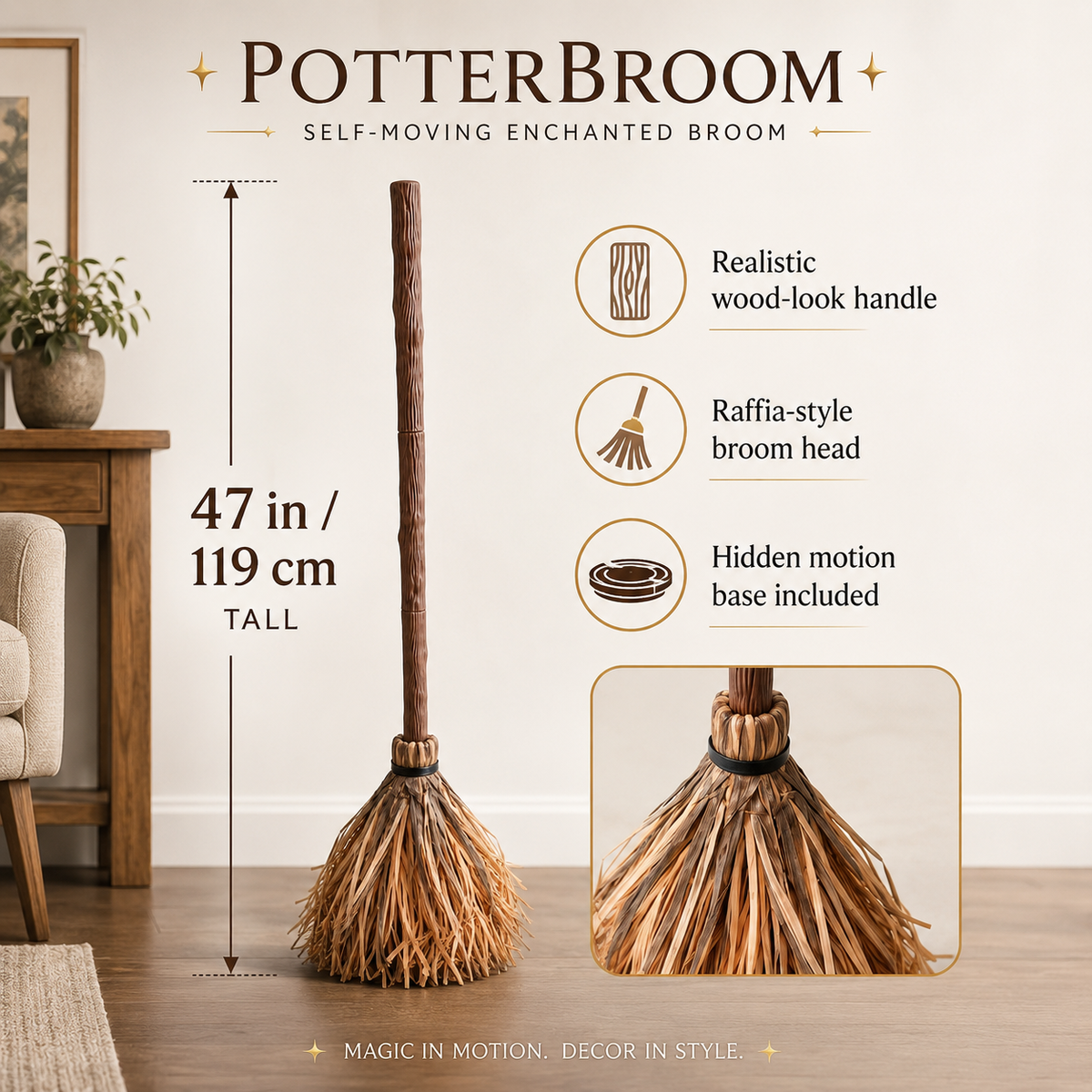 Self-Moving Animated Halloween Witch Broom