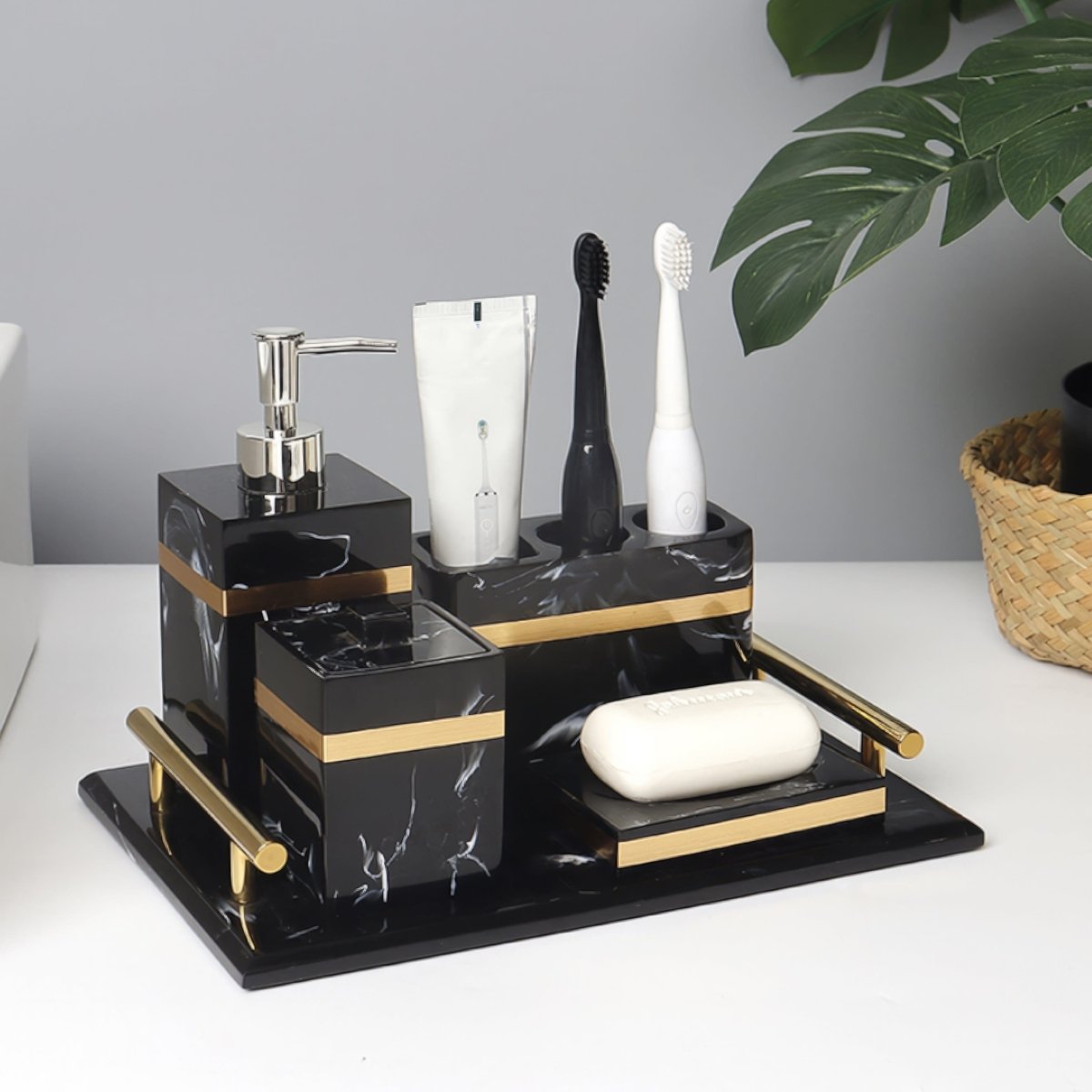 Elegant Black Marble Accent Tray for Luxury Bathroom Decor