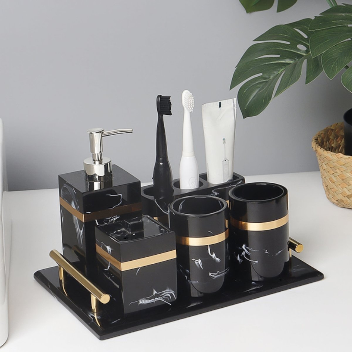 Elegant Black Marble Accent Tray for Luxury Bathroom Decor