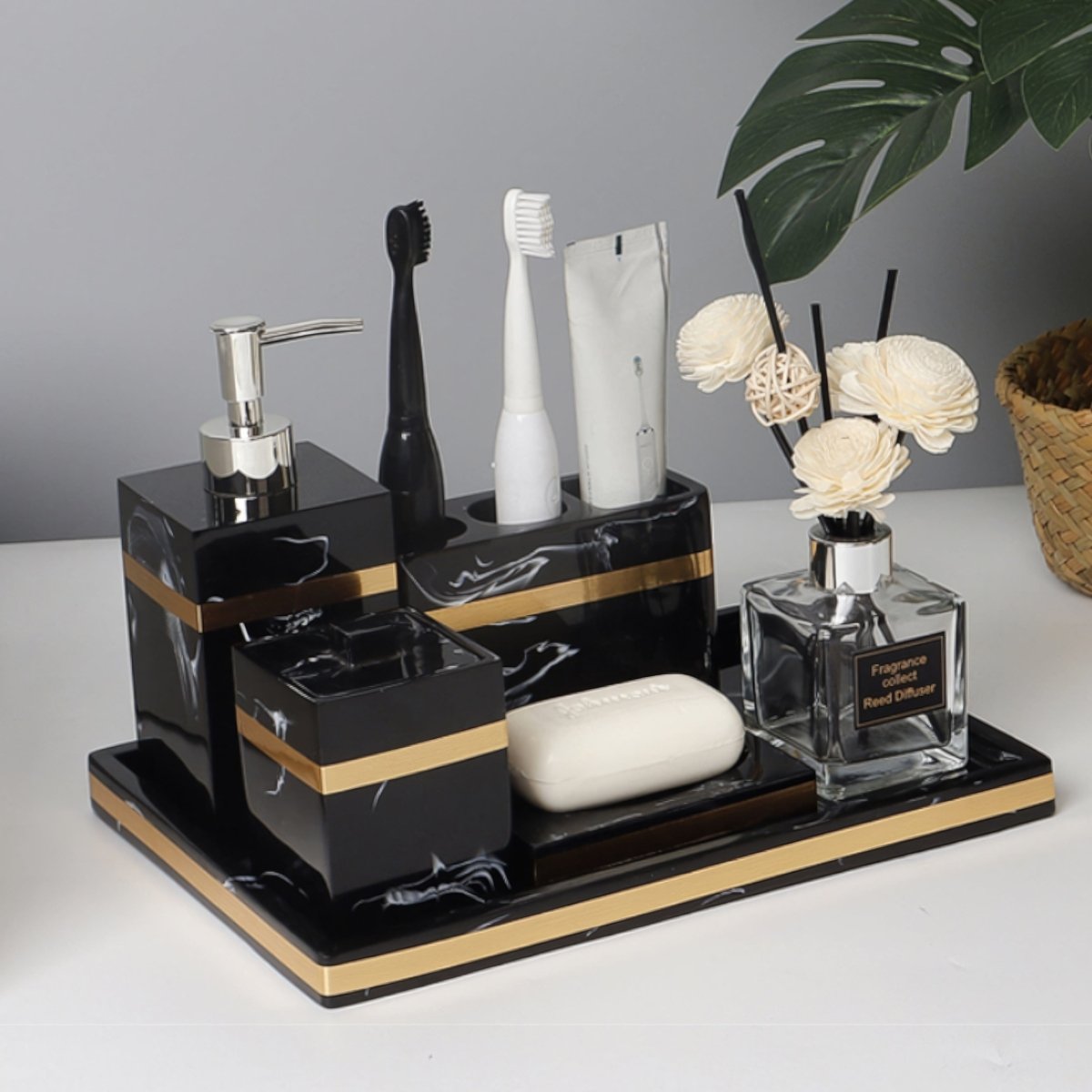 Elegant Black Marble Accent Tray for Luxury Bathroom Decor