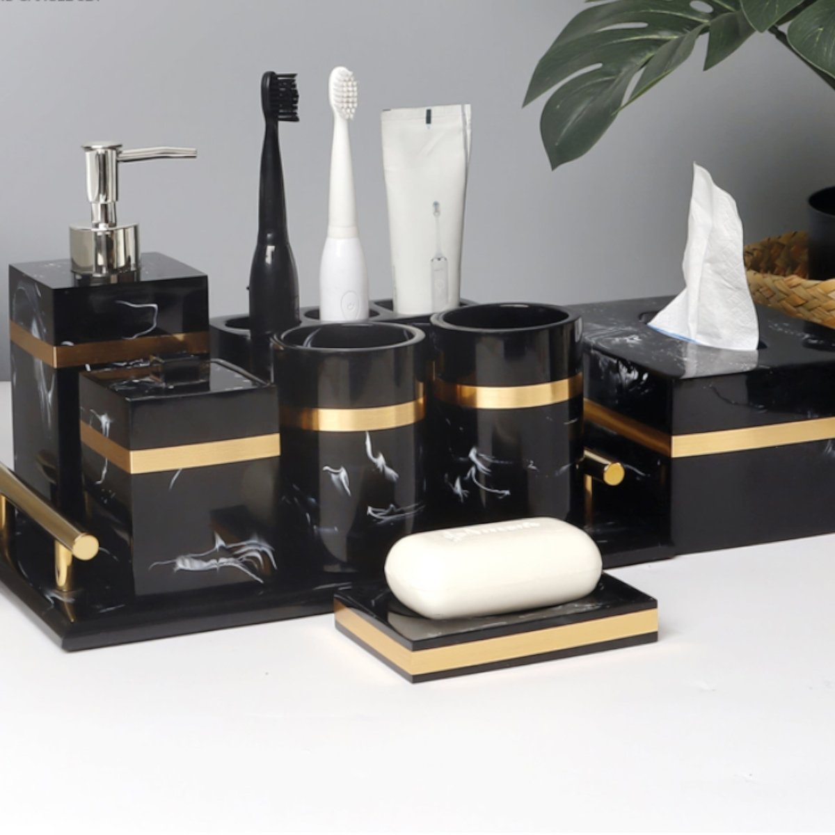 Elegant Black Marble Accent Tray for Luxury Bathroom Decor