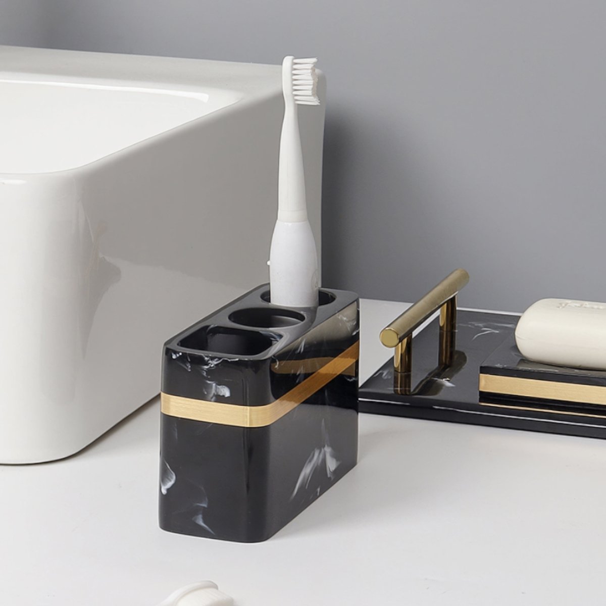 Elegant Black Marble Accent Tray for Luxury Bathroom Decor