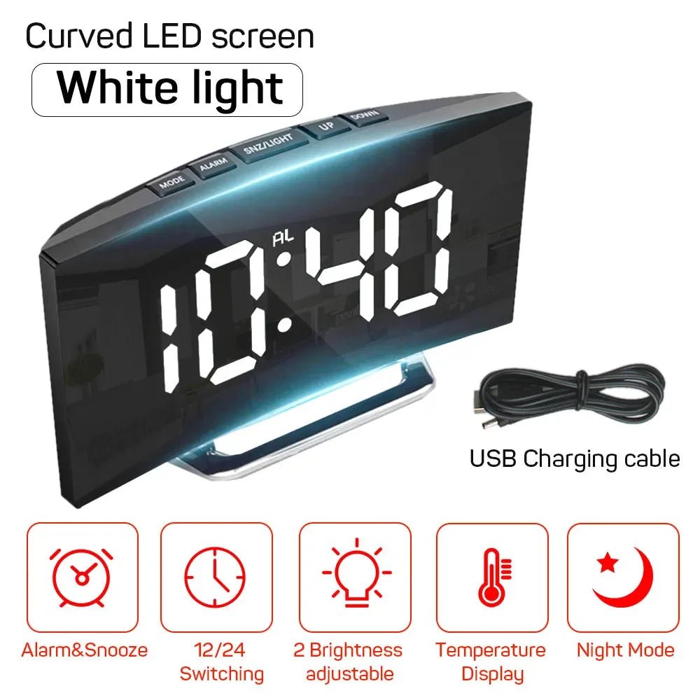 Sleek Digital Alarm Clock with Large LED Display & Noiseless Design