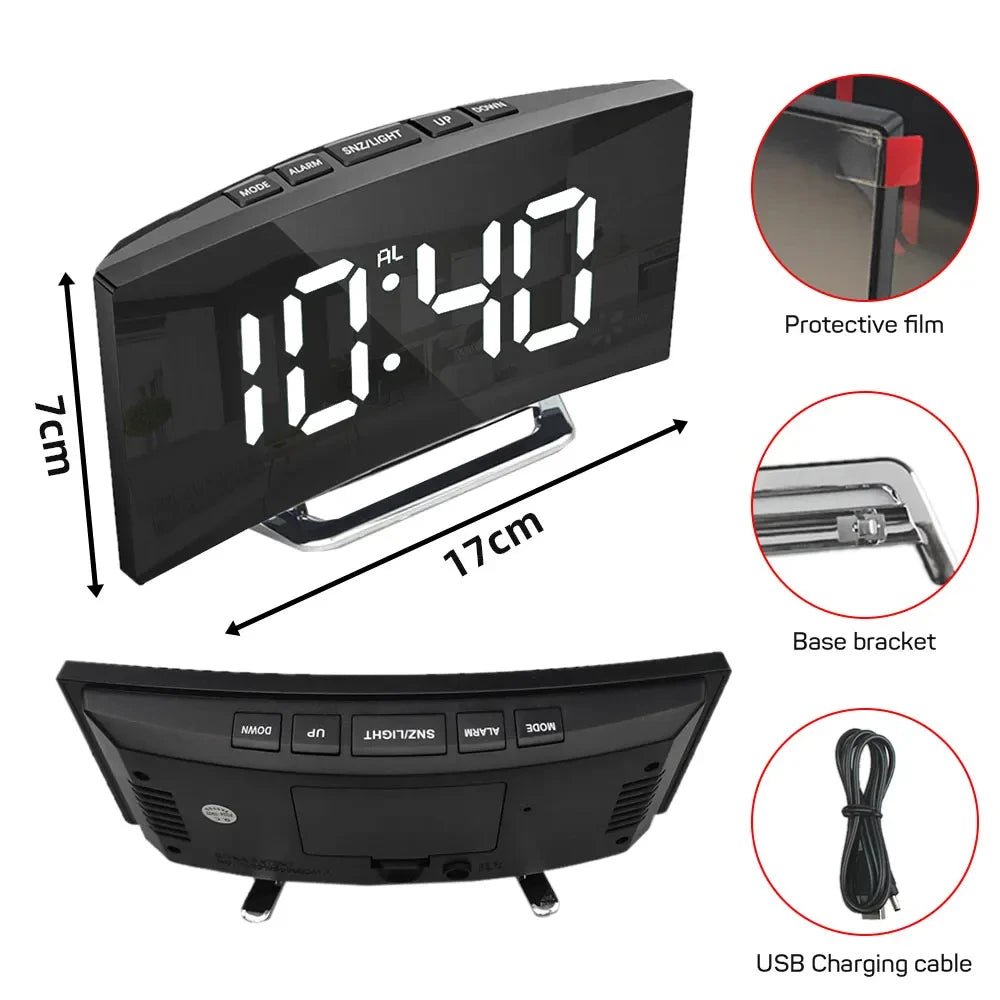 Sleek Digital Alarm Clock with Large LED Display & Noiseless Design