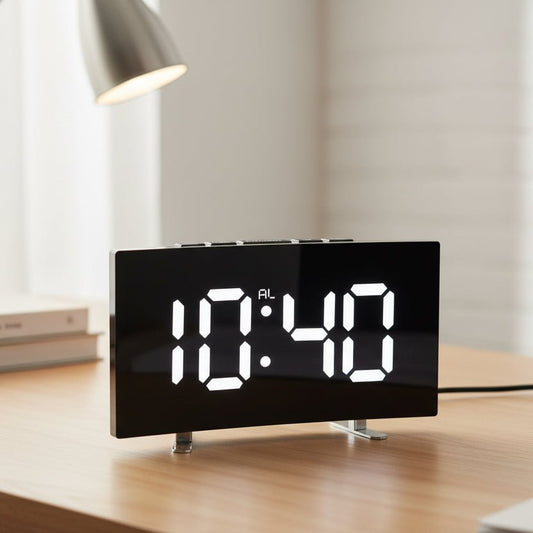 Sleek Digital Alarm Clock with Large LED Display & Noiseless Design