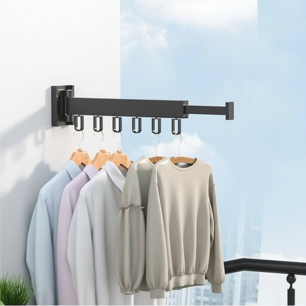 Wall-Mounted Retractable Clothes Dryer with Folding Hanger Design