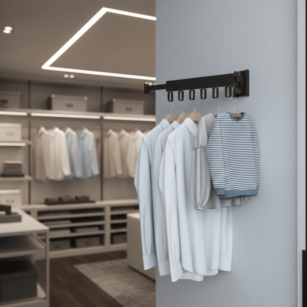 Wall-Mounted Retractable Clothes Dryer with Folding Hanger Design