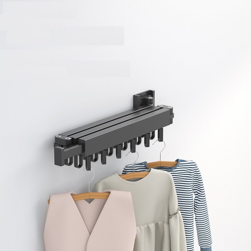 Wall-Mounted Retractable Clothes Dryer with Folding Hanger Design
