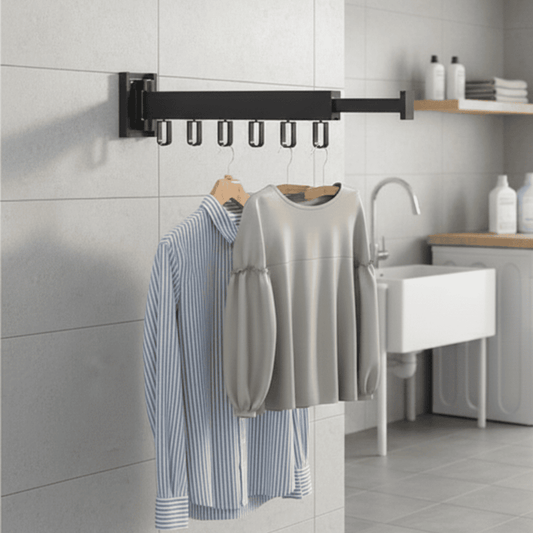 Wall-Mounted Retractable Clothes Dryer with Folding Hanger Design