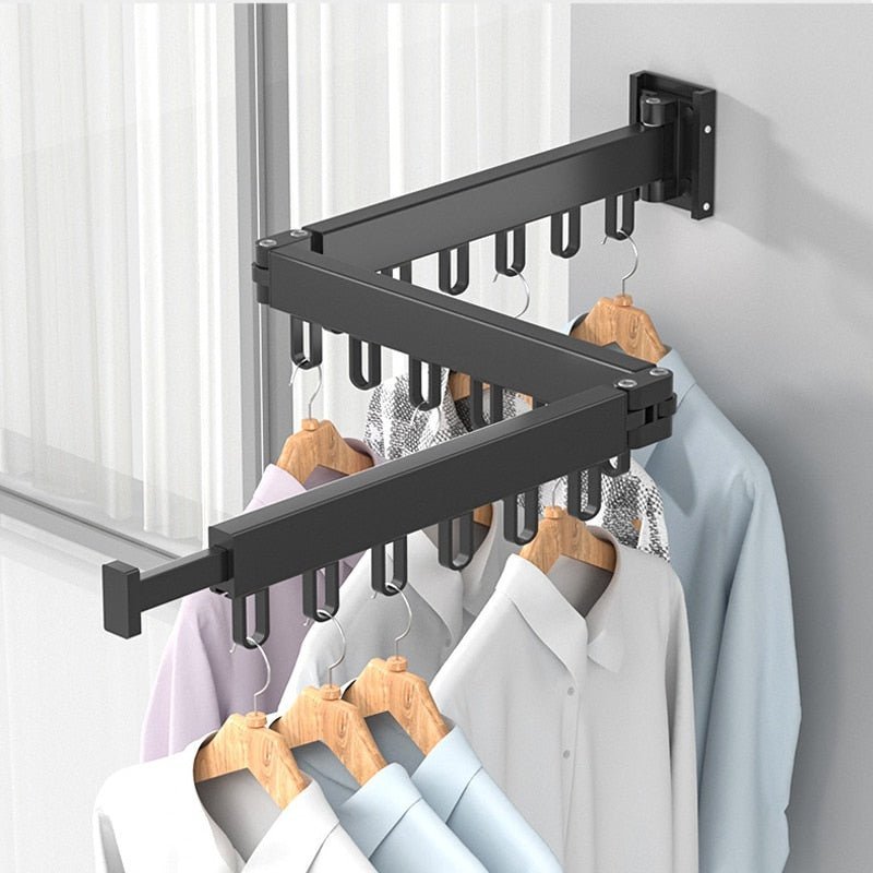 Wall-Mounted Retractable Clothes Dryer with Folding Hanger Design
