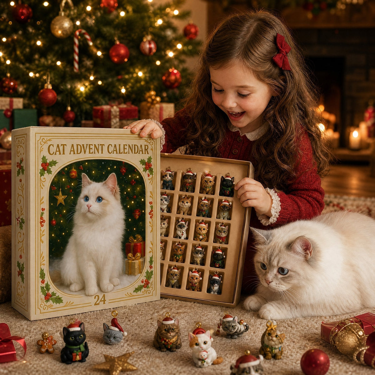 Cat Advent Calendar with 24 Charm Ornaments