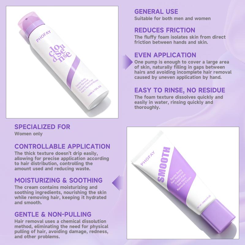 Hair Removal Cream and Mousse Set for Underarms, Legs and Bikini Area – Citrus Scent