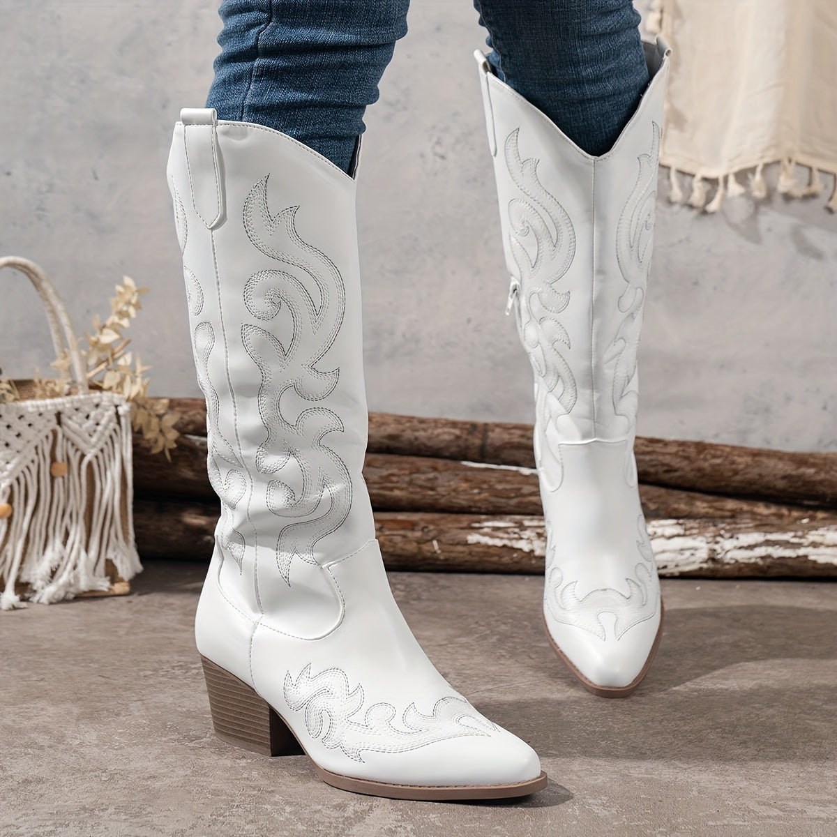 Women's Knee-High Block Heel Cowboy Boots