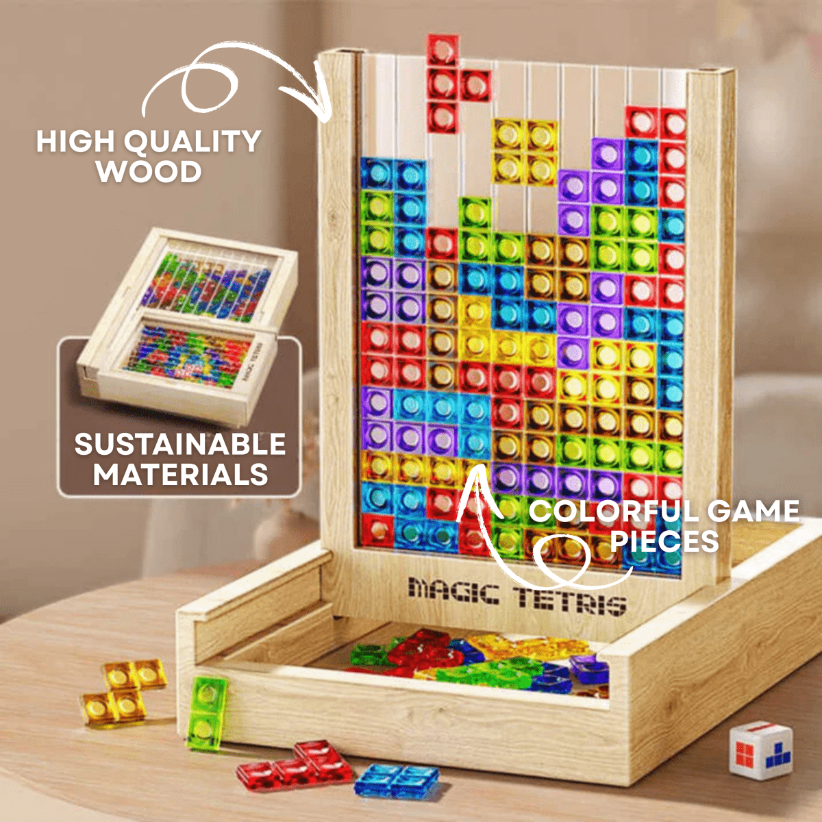 Tetris Board – Wooden Puzzle Game for Kids and Adults – Sustainable Brain Training Fun