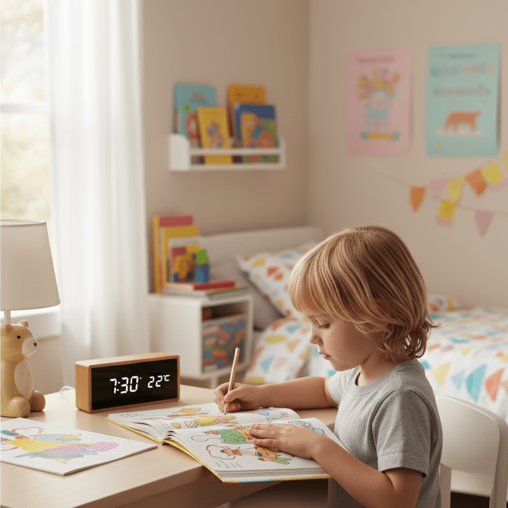 Bamboo LED Alarm Clock with Time and Temperature Display