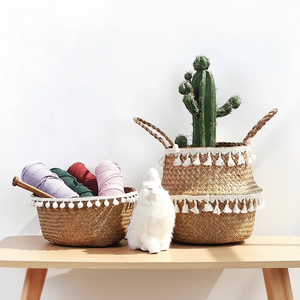 Handmade Bamboo Wicker Basket Foldable Storage and Planter