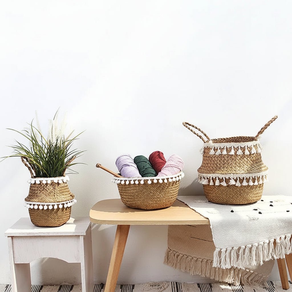 Handmade Bamboo Wicker Basket Foldable Storage and Planter