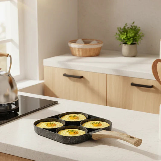 Non-Stick Omelette Pan - 4-hole frying pan for eggs, pancakes, and burgers