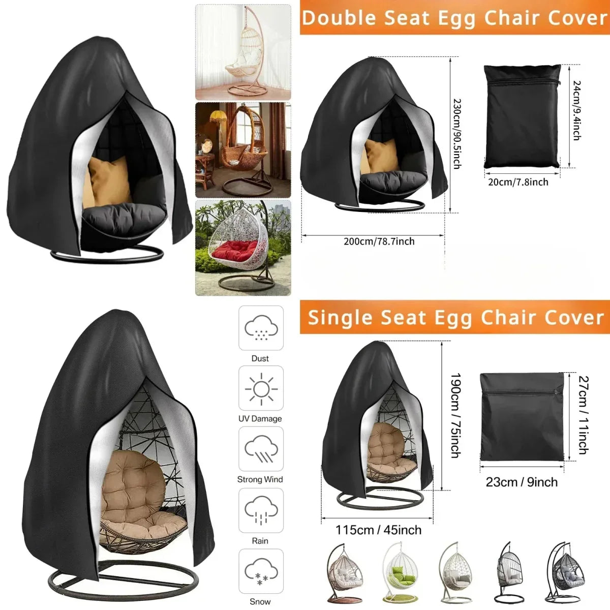Waterproof Egg Chair Cover for All-Weather Outdoor Protection