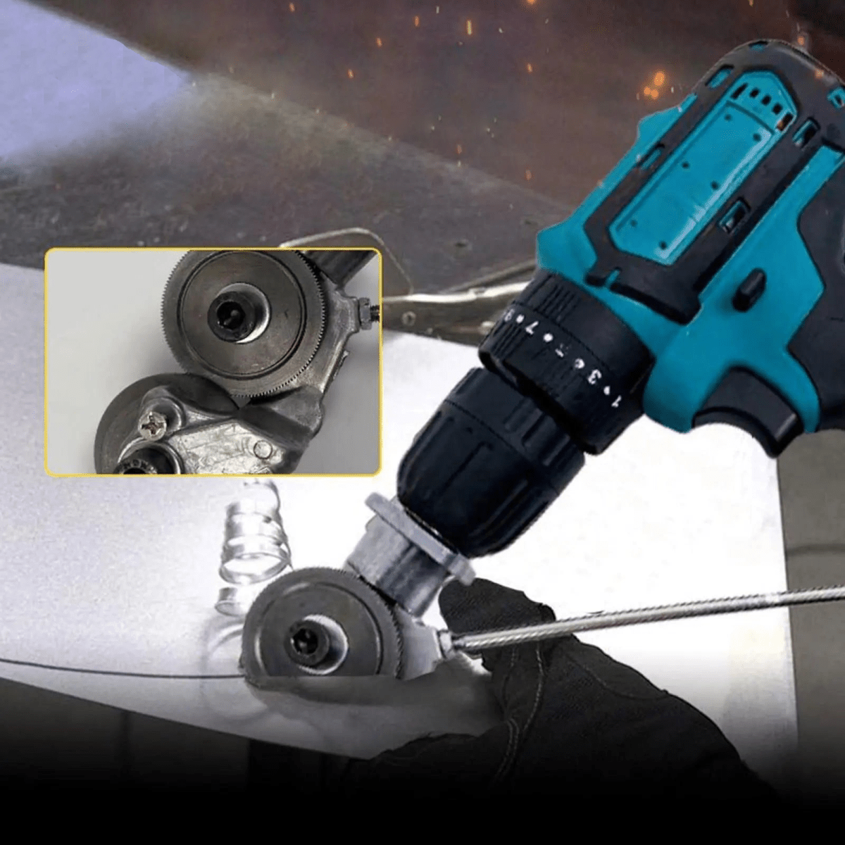 Drill Attachment for Safe & Effortless Sheet Metal Cutting
