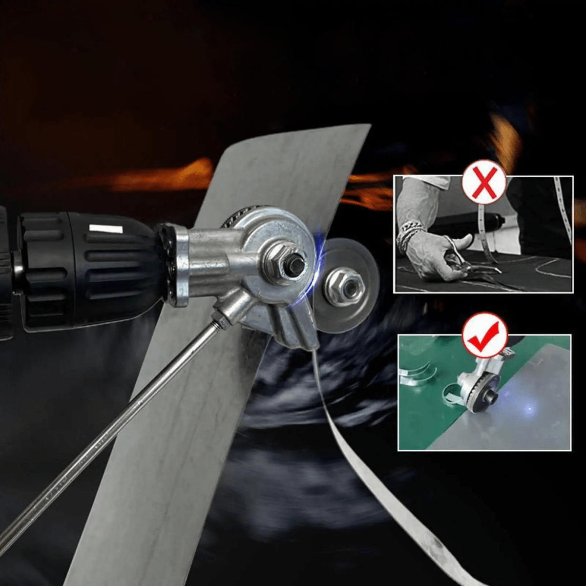 Drill Attachment for Safe & Effortless Sheet Metal Cutting