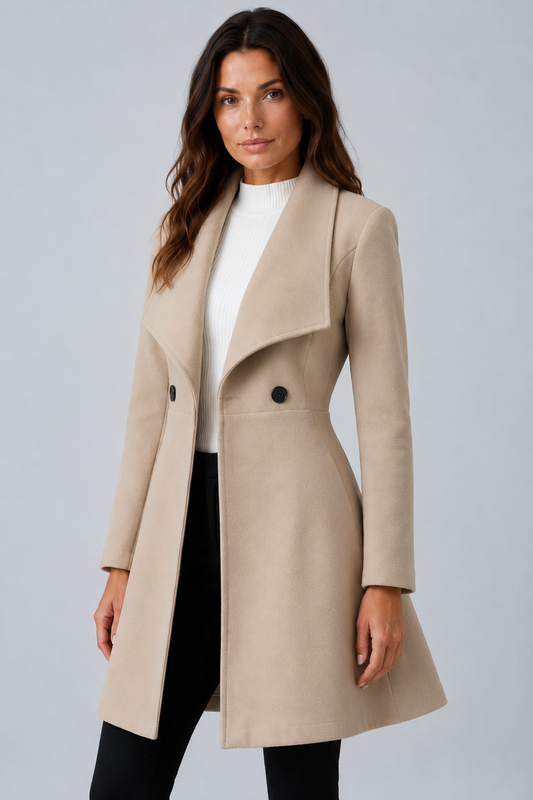 Women's Belted Waterfall Collar Wrap Coat